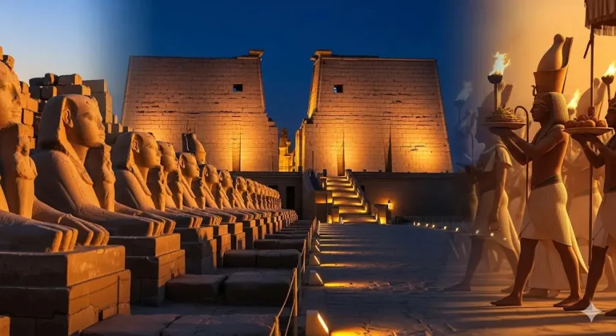 Luxor Tapınağı – Akşam Aydınlatması ve Sfenksli Yol Üzerinden Sergilenen Törenler
